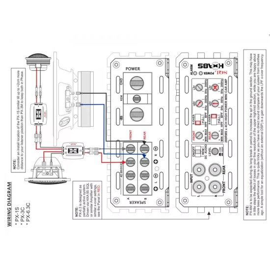 Excursion PX-6.3C  3-drożny zestaw głośnikowy SQ: 2 tweetery 26mm, 2 midrange 80mm, 2 woofery 165mm, 4 zwrotnice - 2ohm, 120/300W, 88dB, 100-30000Hz,